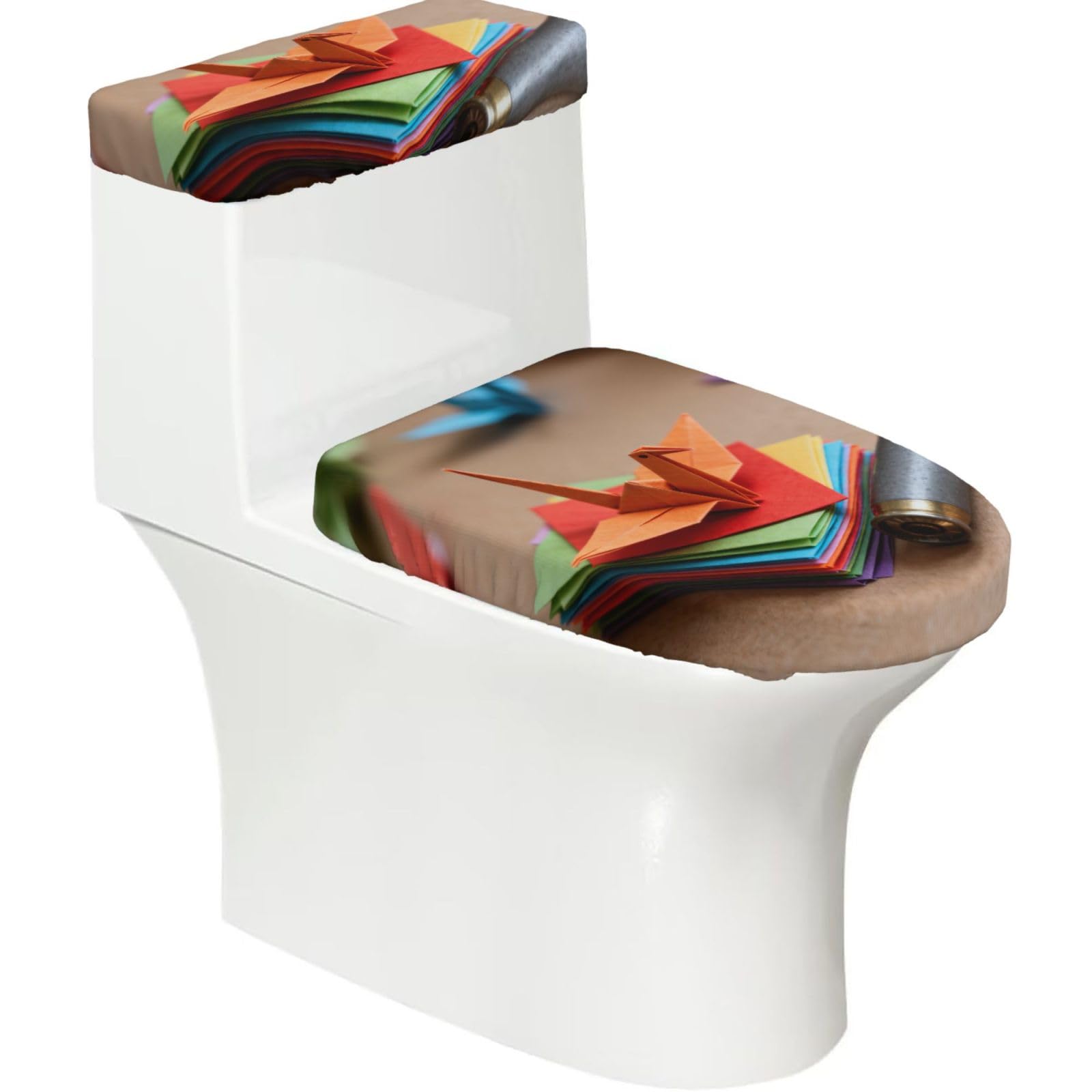 Cntdbu Black Crane Bullet Shell Stretchy Toilet Lid And Tank Cover Set-Soft Elastic Bathroom Decor For U Shape Oval