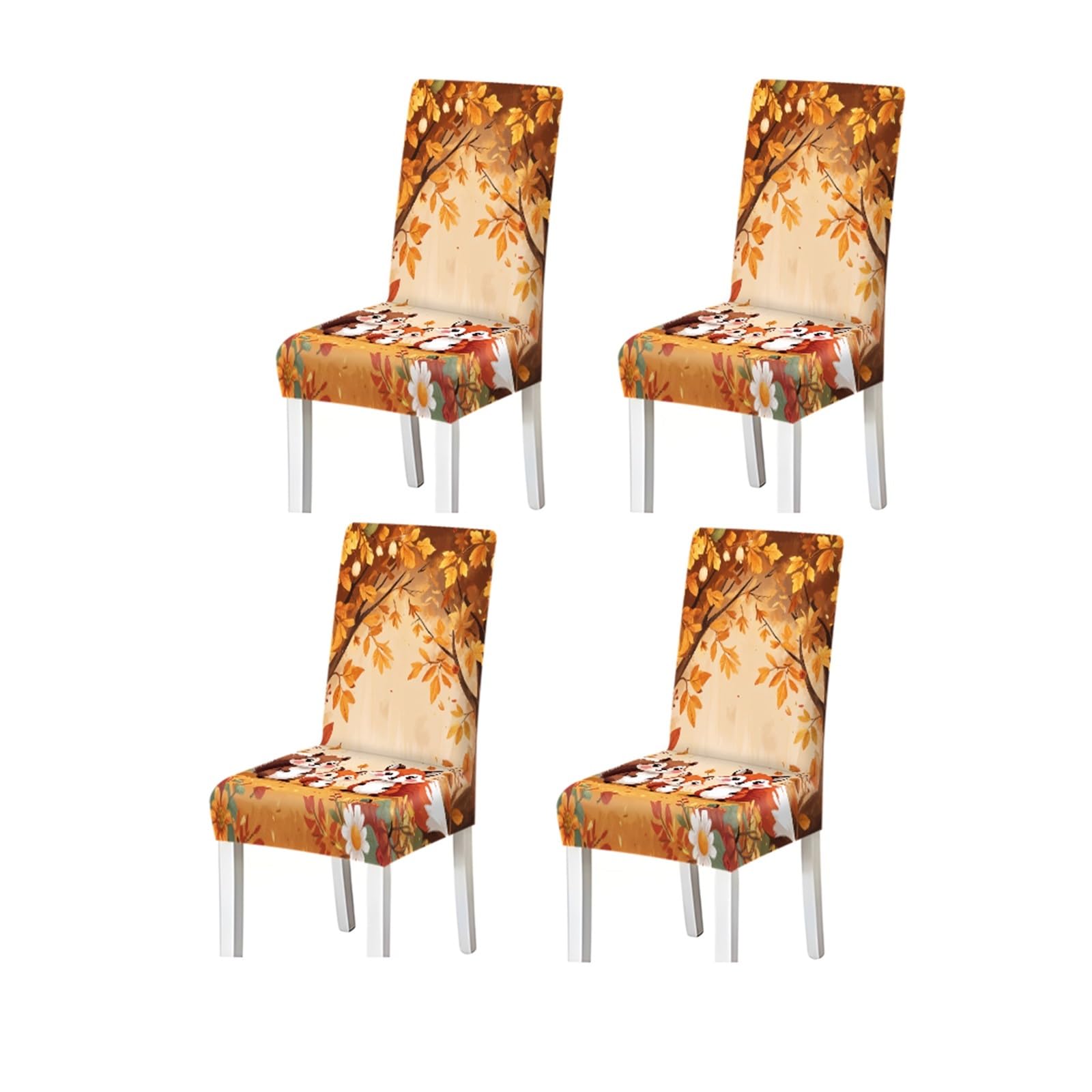 BOSUYBN Autumn Fox & Leaves Print Stretch Dining Chair Covers, Set Of 2/4/6 Furniture Protectors for Home Dining Room(4PCSChair cover)