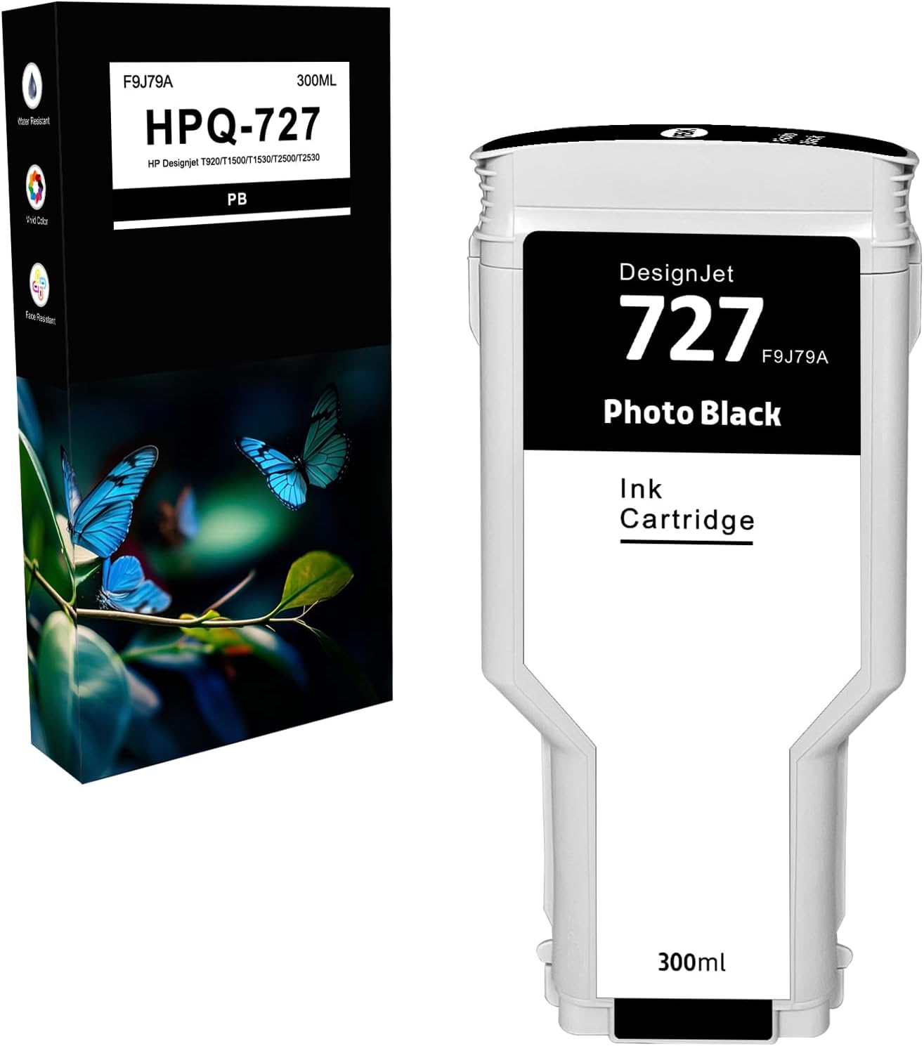 Compatible HP727PK Ink Cartridge for HP 727 Replacement for HP Designjet T920 T1500 T1530 T2500 T2530 Printers (F9J79A Photo Black 300ML 1-Pack)