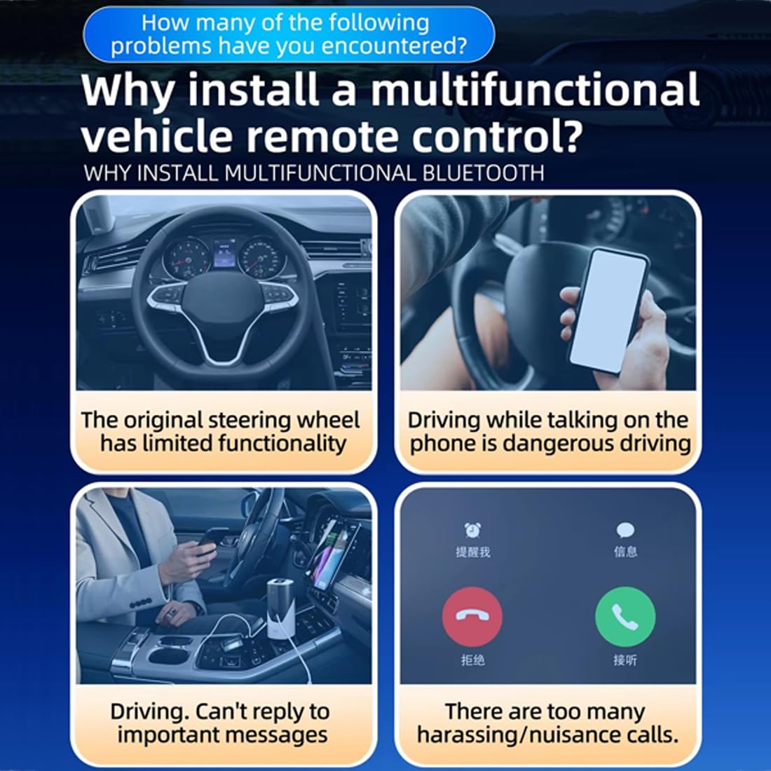 TikTok - Telecomando Bluetooth per auto, bici, moto, pulsante di controllo del volante, batteria ricaricabile integrata, compatibile con iPhone e telefoni Android