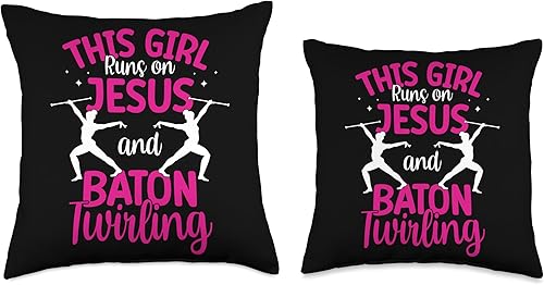 Miniatura 3 de This Girl Runs on Jesus and Baton Twirling Throw Pillow, 18x18, Multicolor