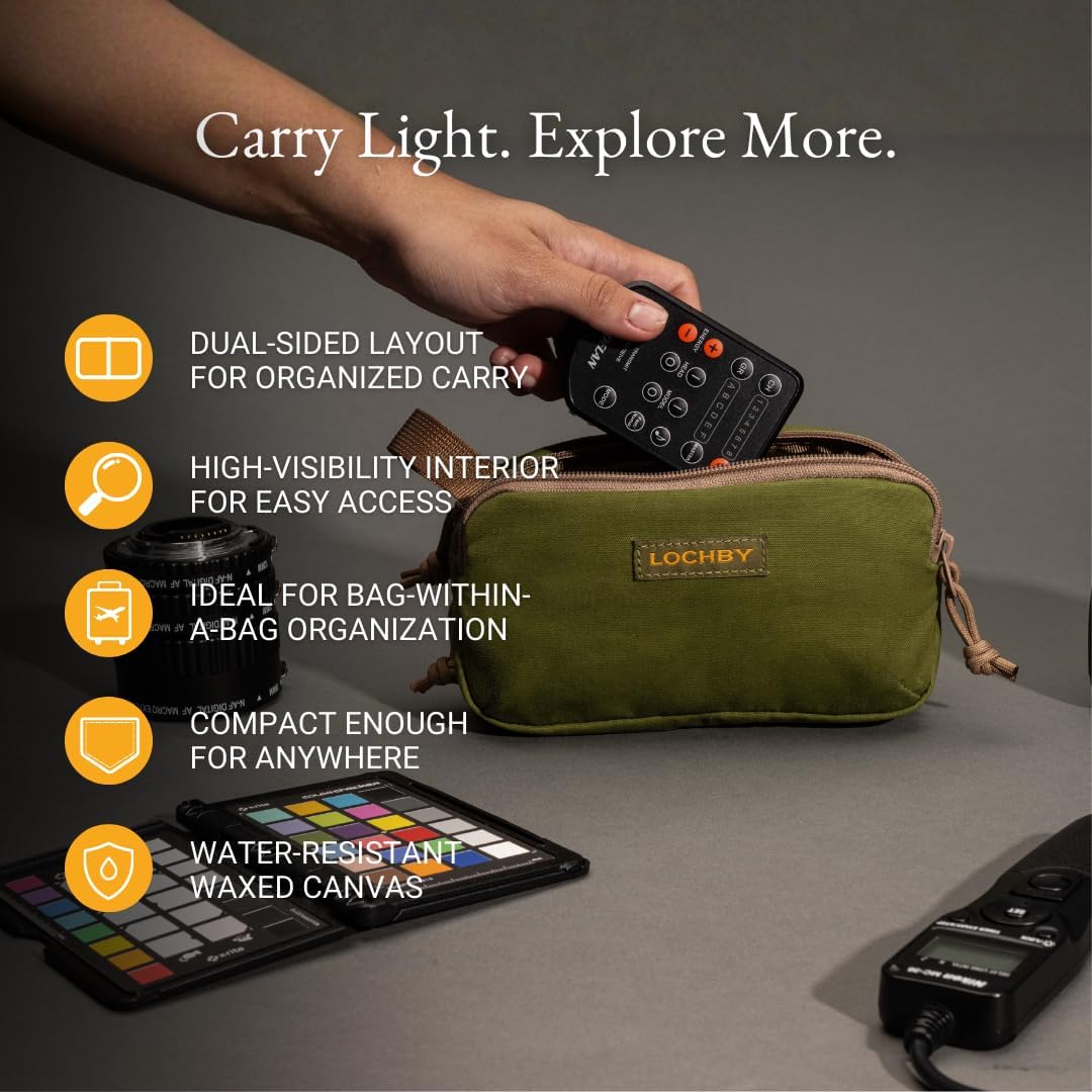 LOCHBY® Venture Pouch | Multipurpose Tactical Tool Bag | Water Resistant Waxed Canvas | Dual-Sided Zipper Pouch | for Motorcycle, Bike, EDC, Pen, Pencil, Art, Tech & Travel