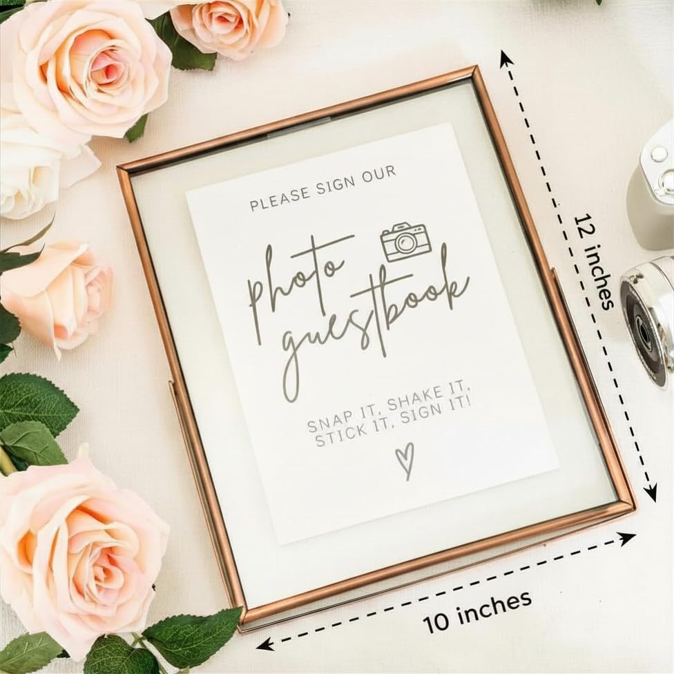 Image of Calculs Wedding Photo Guest Book Sign, 10x12 Copper Floating Picture Frame | Double glass metal frame, fits 8x10 insert, photo guest book station, reusable tabletop frame for signs and photos