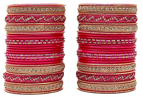 Image of NMII Non-Precious Metal with Base Metal Spreads with Zari Glossy Finished Premium Traditional Bridal Chuda Bangle set for Women and Girls