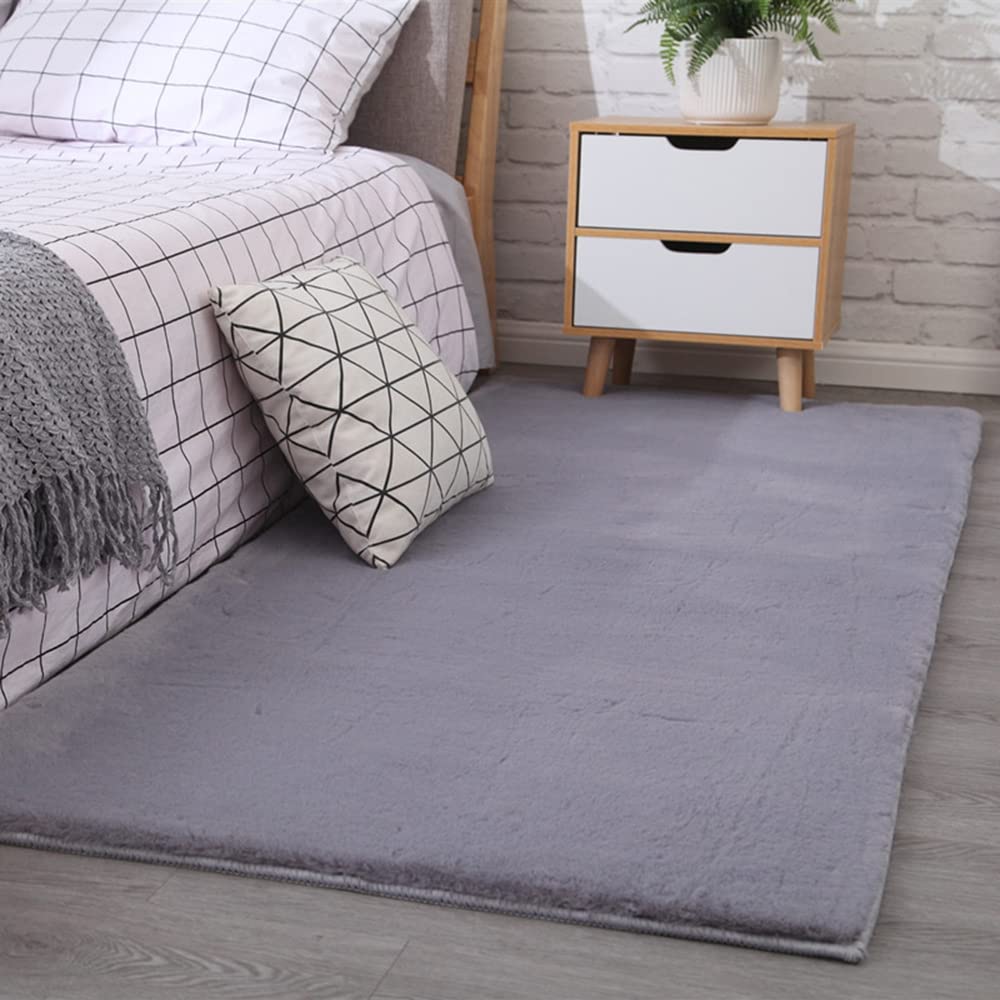 GueTTO Paillasson Doux Fausse Fourrure Lapin Beige épais Poils Longs antidérapant Lavable Tapis Chevet Chambre Salon Espace de Jeu décoration intérieur Sol,Gris,160 x 230 cm