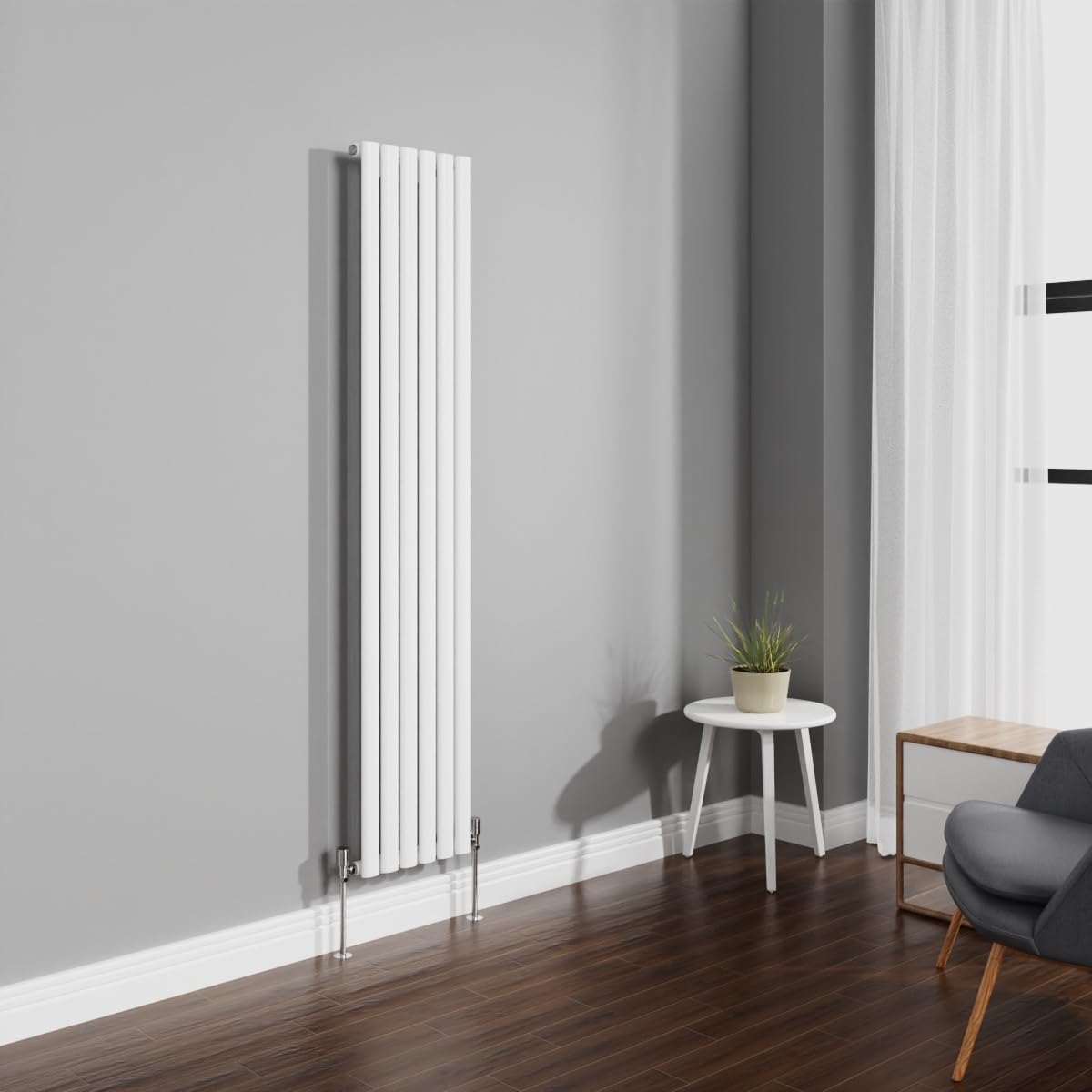 Nrg Gloss White 1800X354mm Radiator Vertical Oval Panel Single Rad