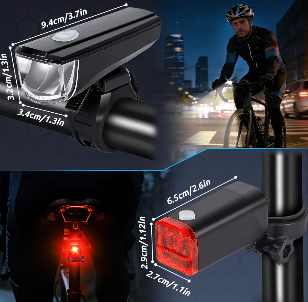 Set Luci Bicicletta LED, Luci Bici Batteria, Impermeabile IPX5 Luce Bici Anteriori e Posteriori, 3+2 Modalità di Illuminazione Luce Bici per I'equitazione Notturna, Campeggio