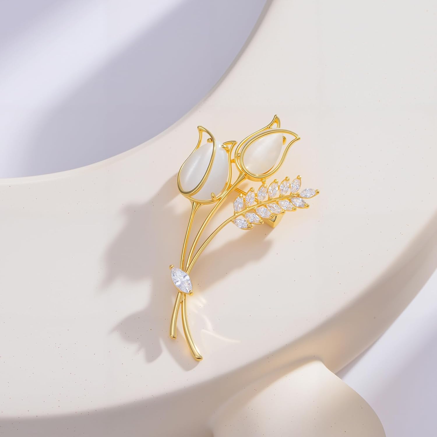 14K Gold-Plated Flower Brooch Pins Crystal Rhinestone Flower Brooch Pin Accessories Christmas Birthday Gift for Women - Image 3