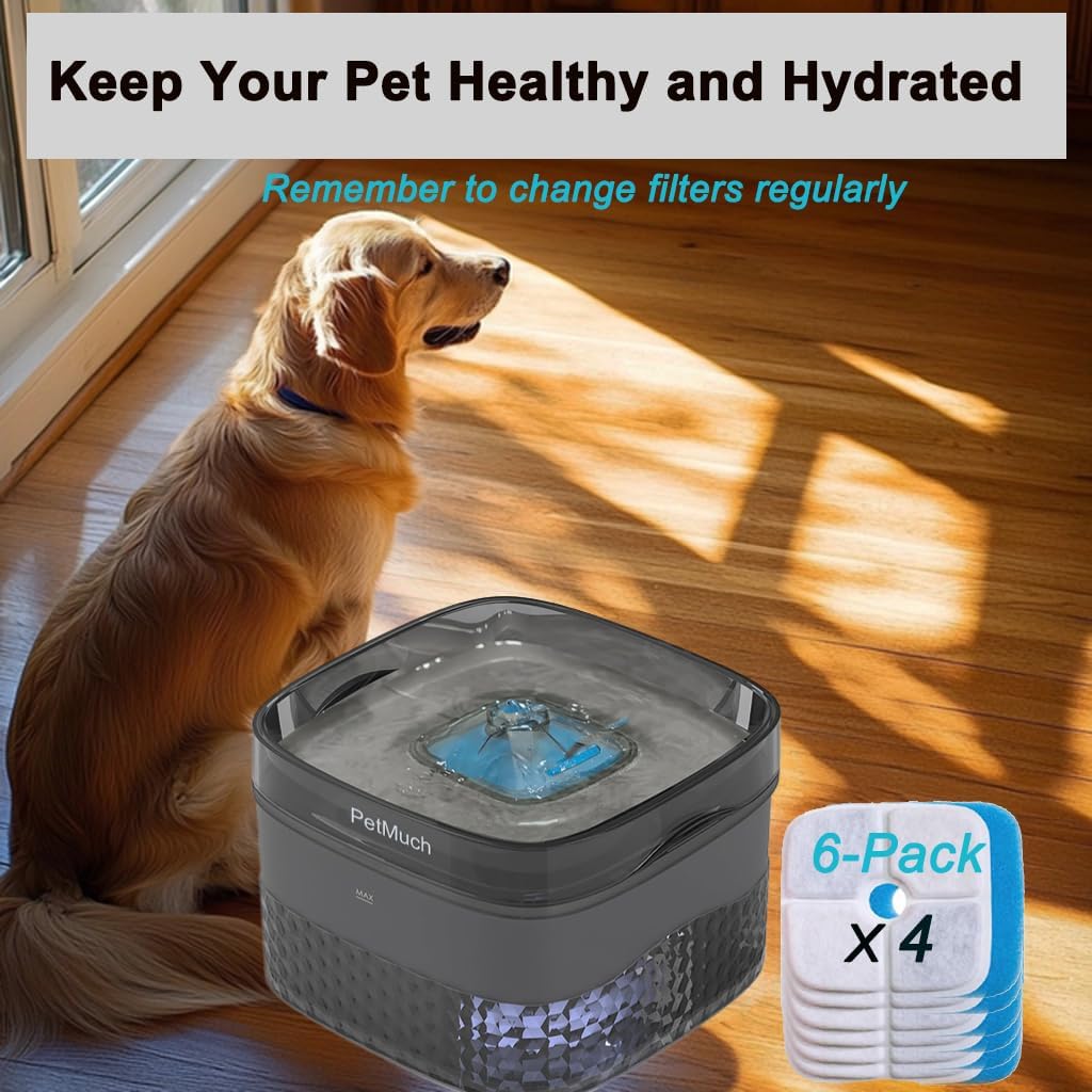 Pet Water Fountain Replacement Filters for WF340 Compatible 2.4 Gal/9L Dog Water Fountain, Triple Filtration System, 6 Pack (24 Pack)