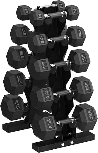 Miniatura 16 de Juego de mancuernas hexagonales con estante, juegos de revestimiento de goma de aumento de media libra para entrenamiento de peso de precisión y