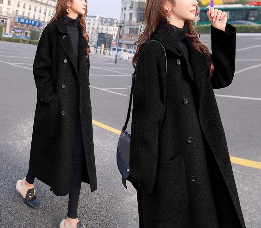 Cappotto Lungo Elegante Doppiopetto in Misto Lana da Donna Giacca Casual Comoda da Ufficio Cappotto Caldo Invernale da Esterno