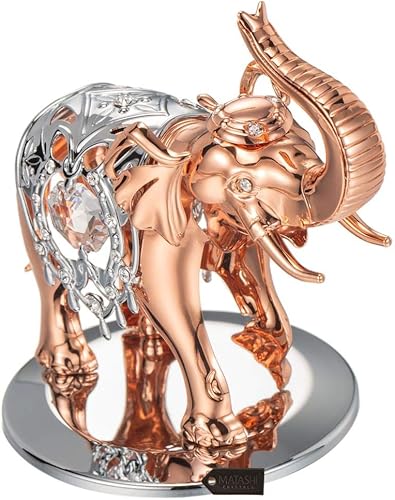 Miniatura 4 de Matashi Adorno de elefante de Navidad – Figura chapada en oro rosa y plata con cristal – Figura decorativa de mesa para decoración del hogar – Ideal
