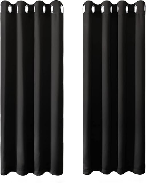 Olsen & Smith Black Thermal Insulating Blackout Curtains Eyelet Set Thermally Insulated for Summer & Winter Home Bedroom Living Room 46 x 54 Inch