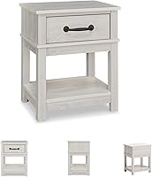 Vista 5 de Signature Design by Ashley Dorrinson Farmhouse - Mesita de noche con 1 cajón, 24.13 pulgadas de alto, blanqueada