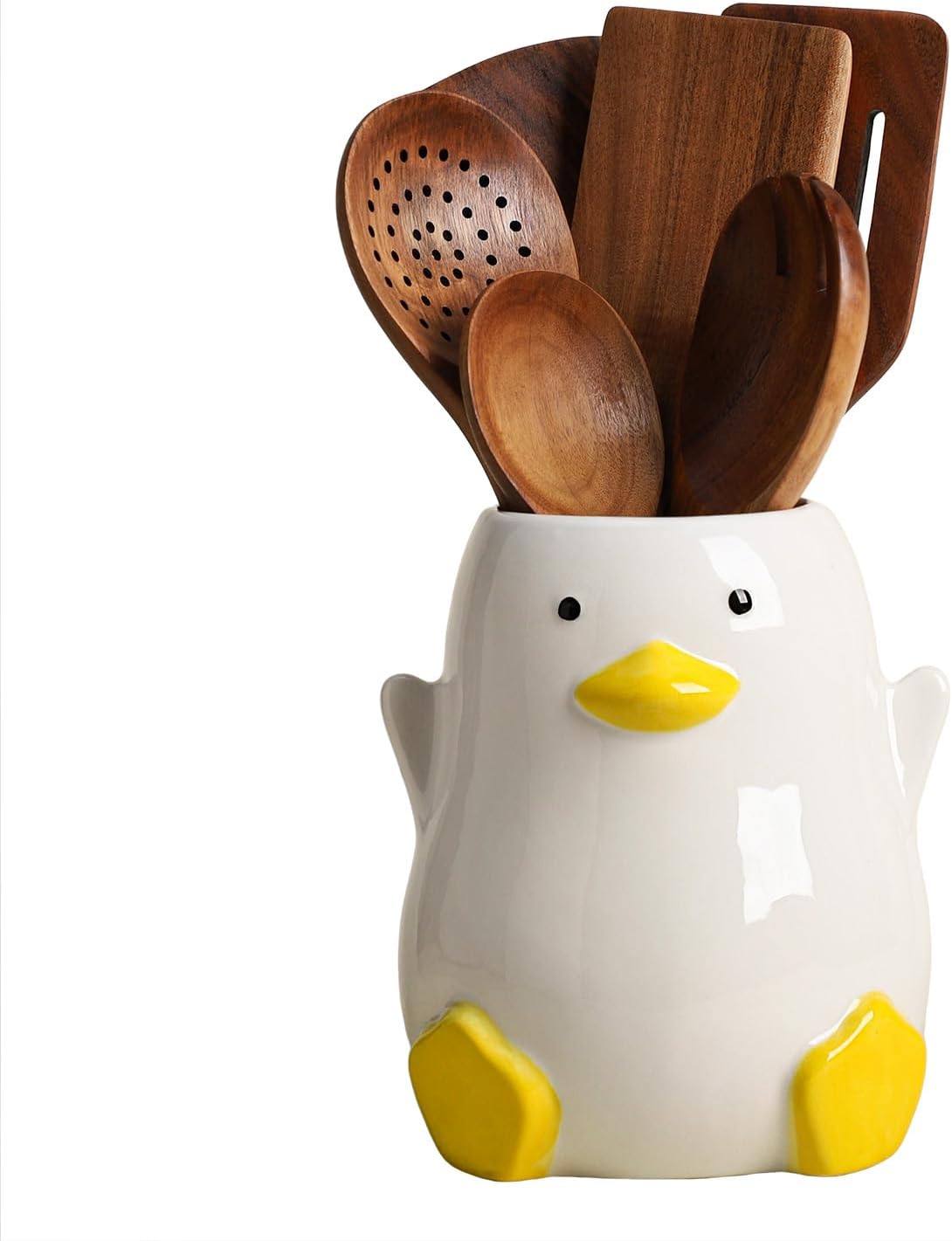 WAIT FLY Duck Shaped Porcelain Kitchen Utensil Holder Flatware Storage Organizer Utensil Crock for Countertop Kitchen Counter Decor