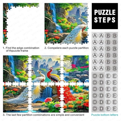 Puzzle de 1000 piezas con temática de pavo y cascada para un montaje decorativo de 70x50cm 4
