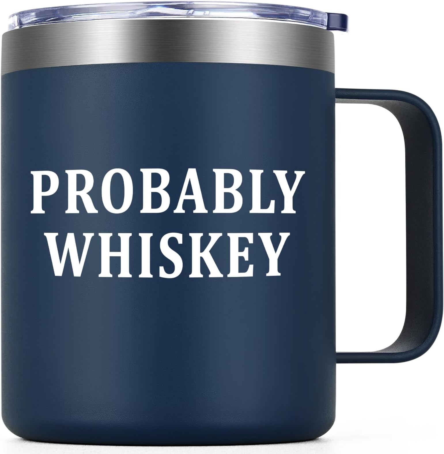 QtencasWhiskey Travel Mug, 12 oz Stainless Steel Insulated Coffee Mug with Handle, Navy Blue - Perfect Christmas or Birthday Gift for Dad, Mom, Grandpa, Uncle or Whiskey Lover