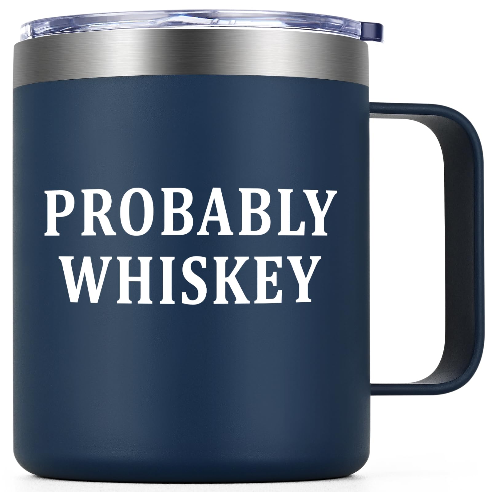 QtencasWhiskey Travel Mug, 12 oz Stainless Steel Insulated Coffee Mug with Handle, Navy Blue - Perfect Christmas or Birthday Gift for Dad, Mom, Grandpa, Uncle or Whiskey Lover