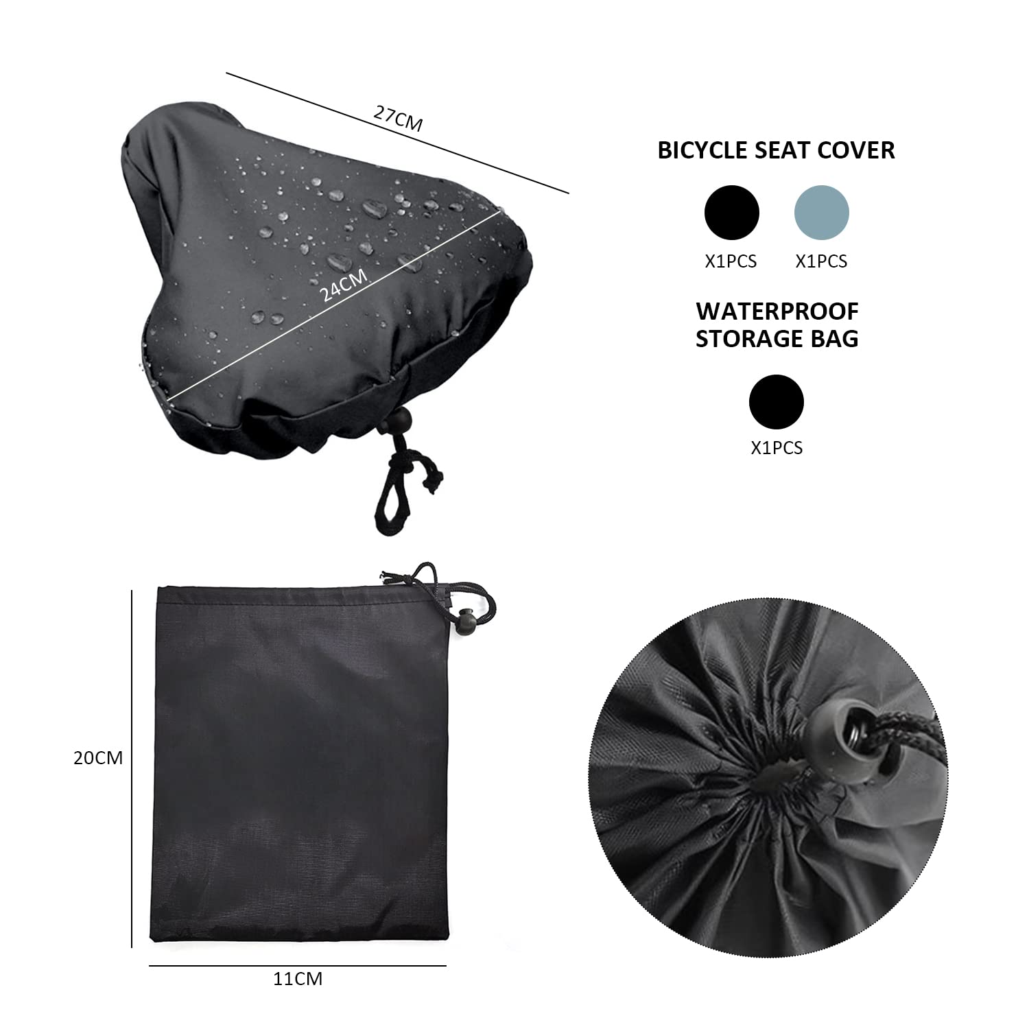 2 coprisedili impermeabili per biciclette, 2 sacchetti di stoccaggio impermeabili, protezione solare per sgabelli da bicicletta, copertura anti-polvere per cuscini di bicicletta (blu cielo, nero)