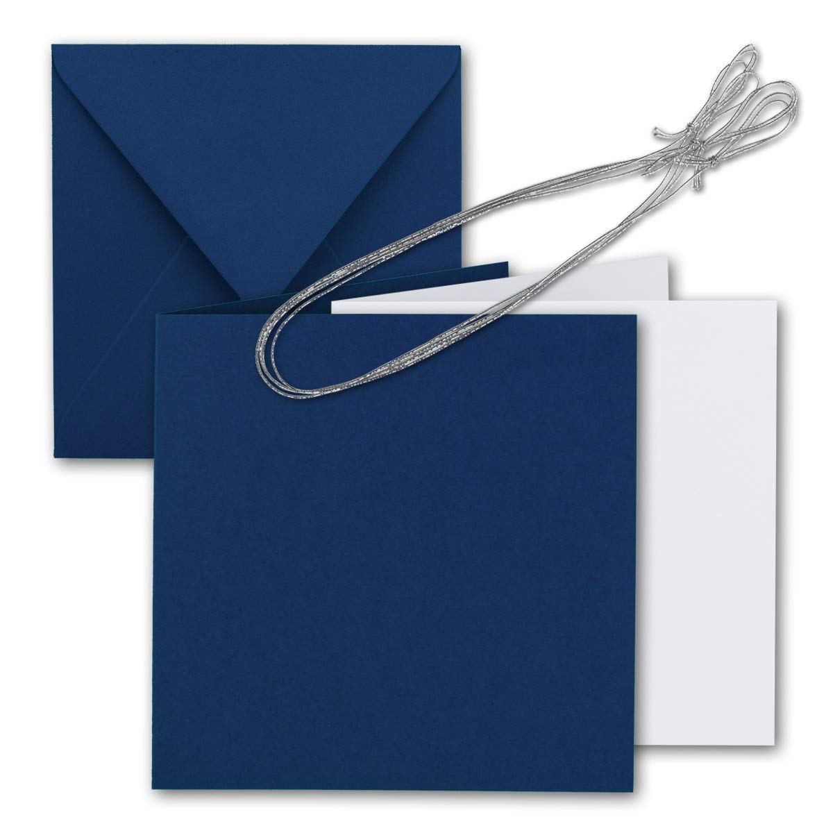 Gustav Neuser® - Juego de 25 tarjetas plegables cuadradas de 15 x 15 cm, con sobres, hojas y cinta para joyas, color azul nocturno, para tarjetas de invitación doradas, bodas, Navidad