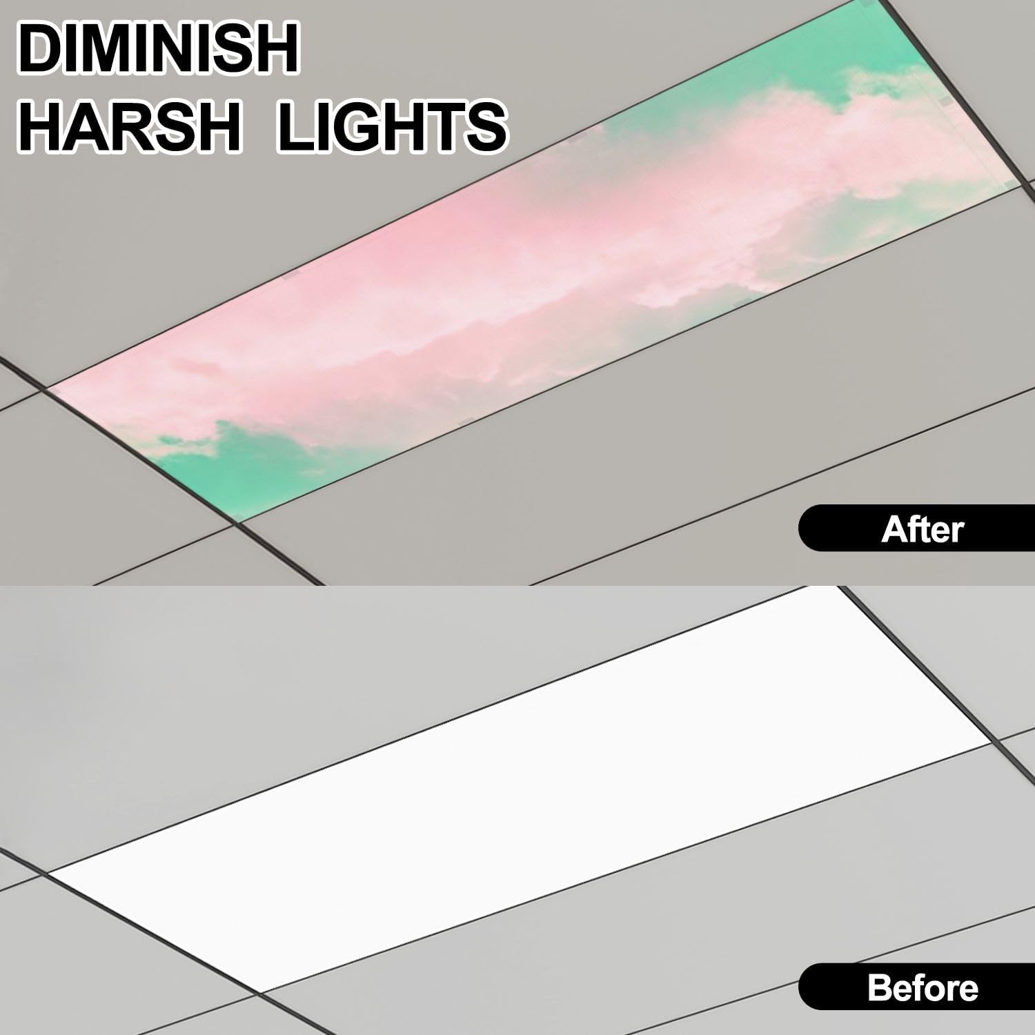 Fluorescent Light Covers for Ceiling Lights Cloud Series Colorful Cotton Candy Soft Clouds Pastel Easy to Install Magnetic Light Filter for Classroom Office Hospitals School Home Decor