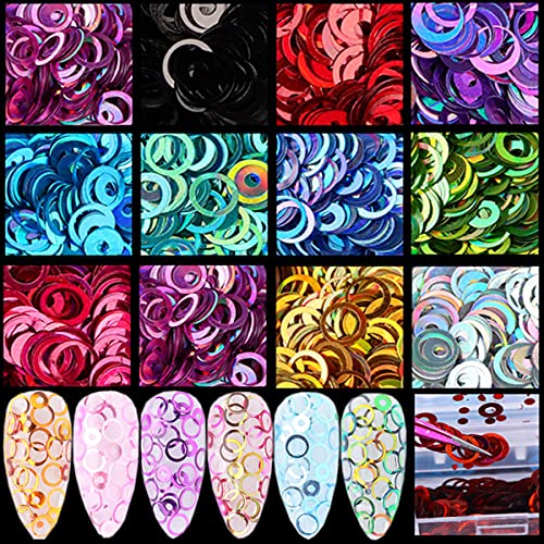 12 Colors Laser Circle Nail Glitter Sequins 3D Nail Art Decor Holographic Round Shape Flakes Nail Shiny Design Acrylic Nails Supplies Women Girls Manicure Nail Charms Decor Diy Crafts Decorations #TOP3