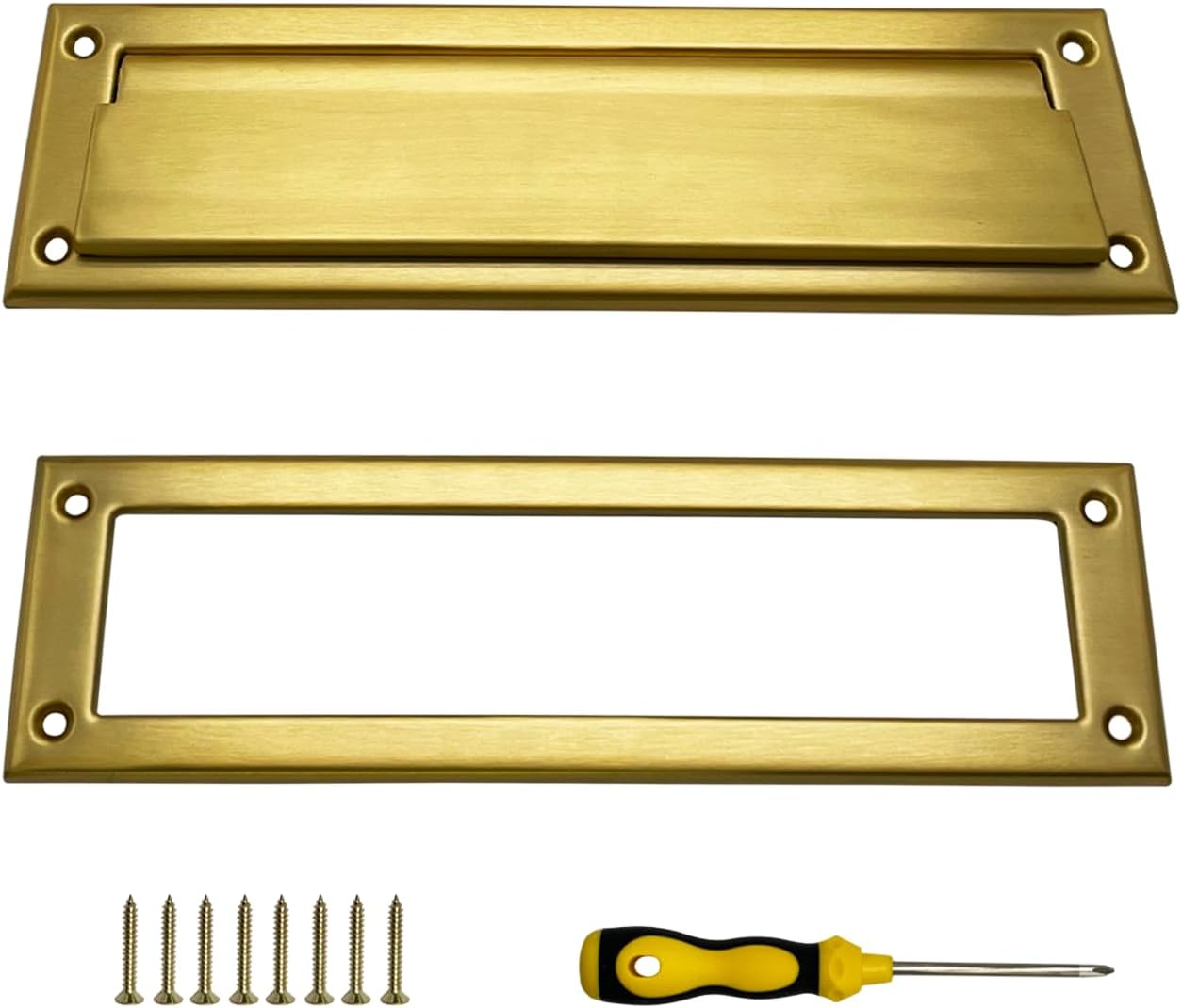 1 Pack 13 inch Solid Brushed Brass Mail Slot with Solid Brass Interior Frame Set 13" x 3.7" Heavy Duty