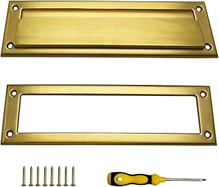 1 Pack 13 inch Solid Brushed Brass Mail Slot with Solid Brass Interior Frame Set 13" x 3.7" Heavy Duty