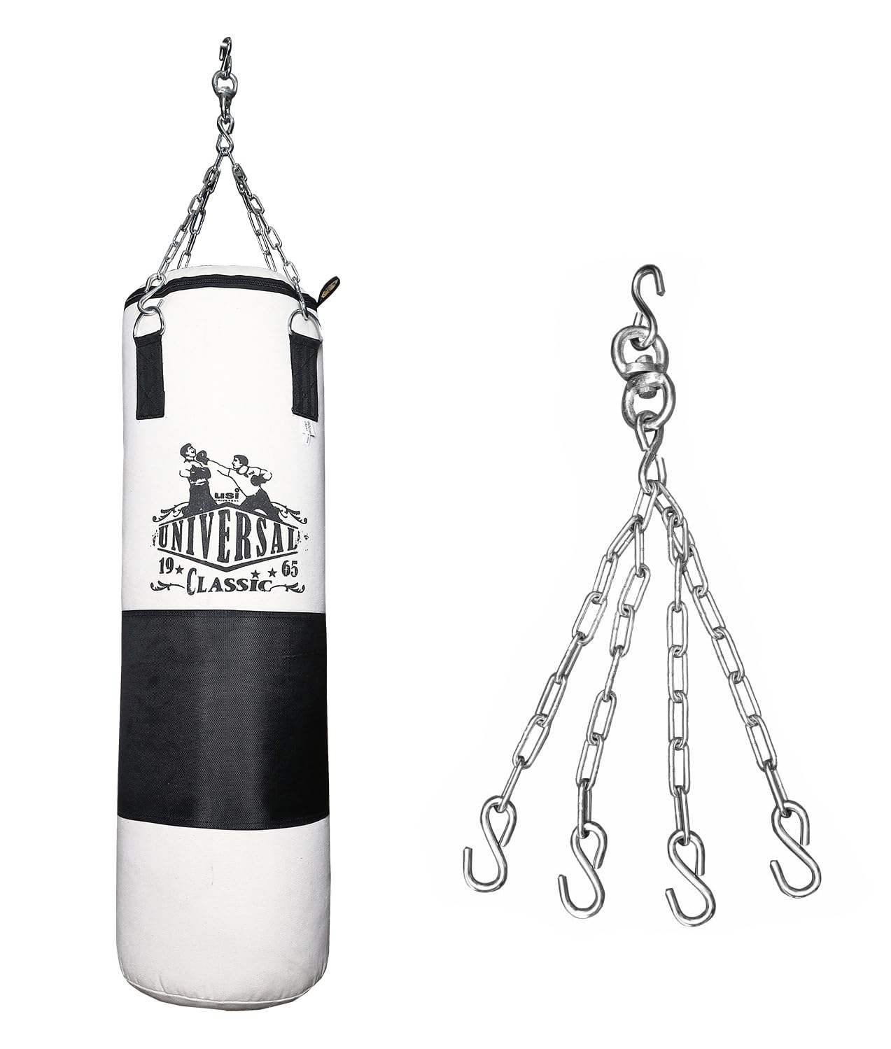 USI UNIVERSAL THE UNBEATABLE Boxing Punching Bag, 626C Classic Tough Canvas 3 Feet Un-Filled Boxing Bag, Kickboxing Punching Bag With Hanging Chain Combo, Heavy 20oz Canvas Material For Men & Women