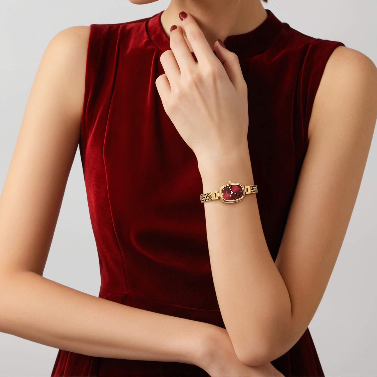 BERNY Relojes De Oro para Mujeres Reloj De Pulsera Ovalado Vintage Analógico De Cuarzo para Damas Reloj De Pulsera De Lujo Resistente Al Agua