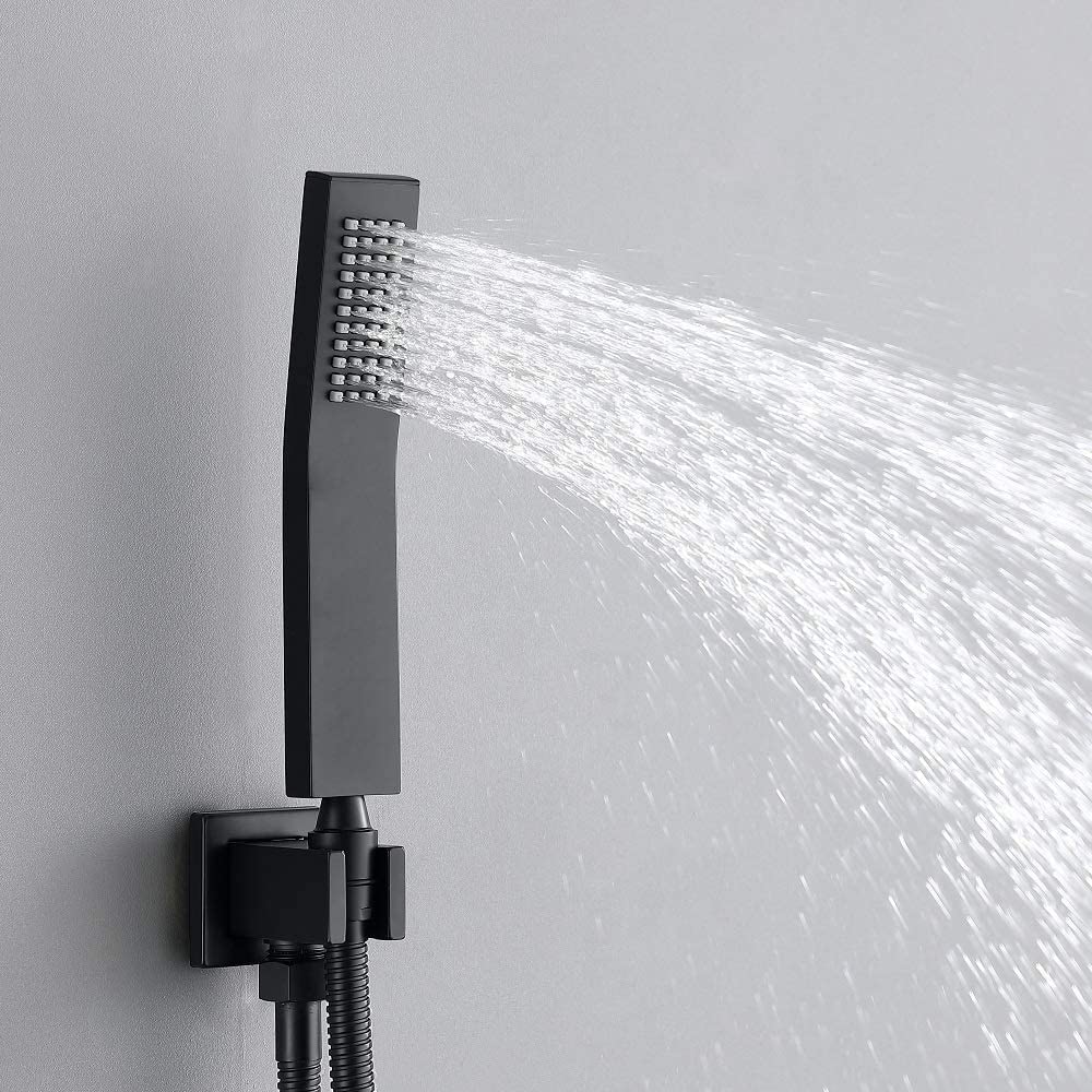 Soffione Doccia Manuale Quadrato ENGA In Ottone - Set Con Tubo 1,5m In Acciaio E Supporto Parete, Getti In Silicone