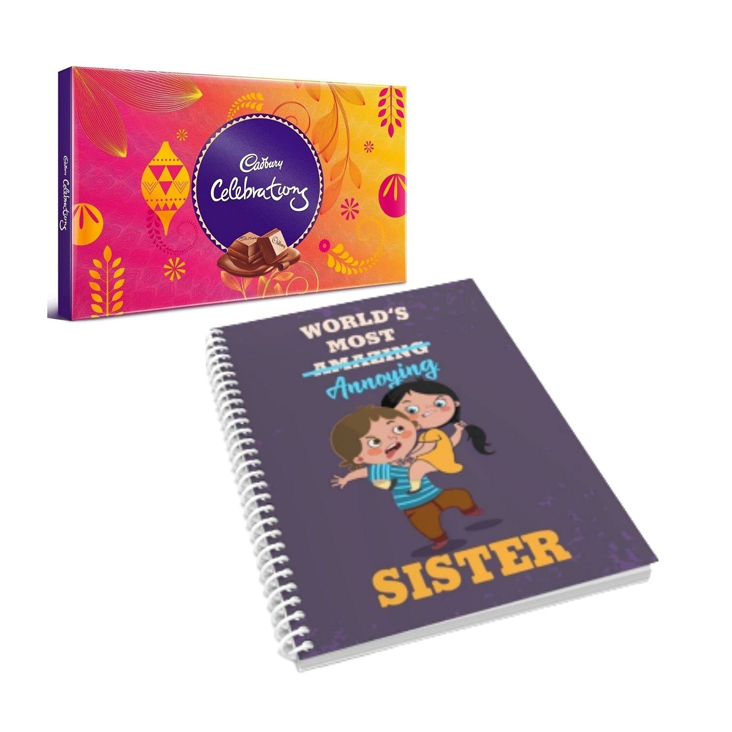 YaYa cafe Combo of Cadbury Celebrations Assorted Chocolate Gift Pack (186.6g) with Annoying Sister Printed Wirebound (A5) Notebook