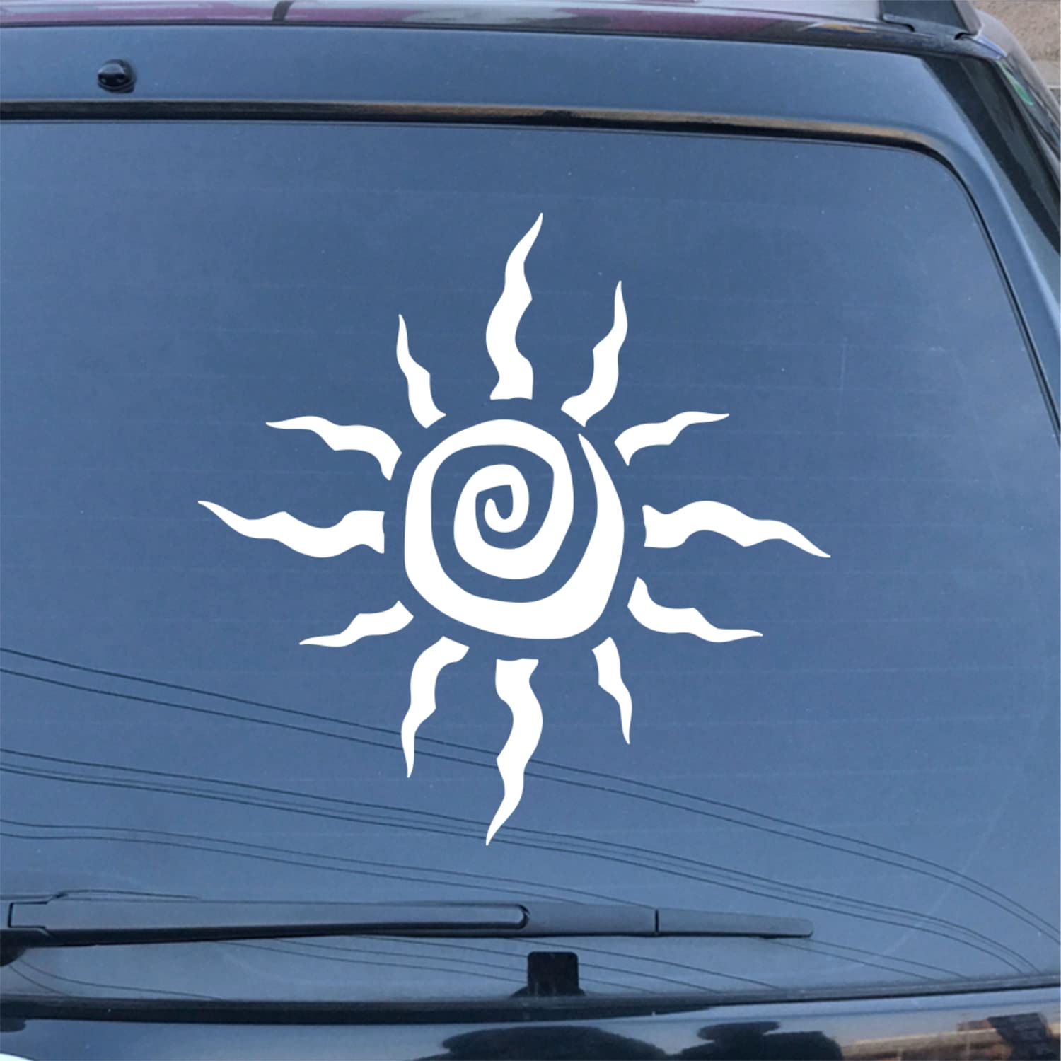 Tribal Sun Spiral Decal Sticker Vinyl Die Cut No Background for Car Boat Laptop Choose Size Color (12'' x 12" (30.5cm x 30.5cm), White)