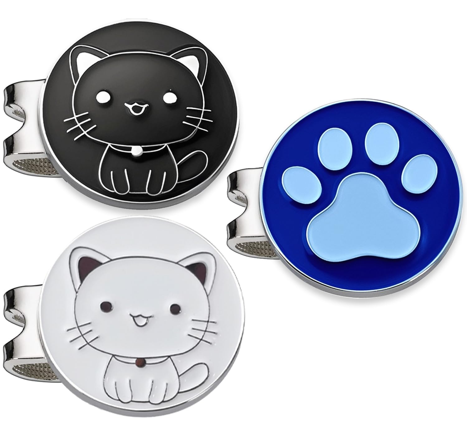 Adhere Golf Ball Markers Personlized Double Side Cute cat Logo Enamel with A Magnetic Hat Clips,A Premium Golf Gifts. (O-Cute cat + Paw) — image 1