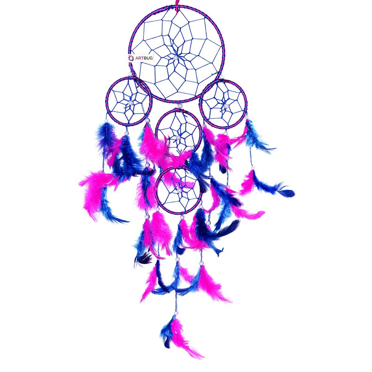 ARTBUG Dream Catcher 5 Rounds Pink & Blue Dream Catcher - for Home/Office/Shop/Rooms (Pack of 1)-image-37