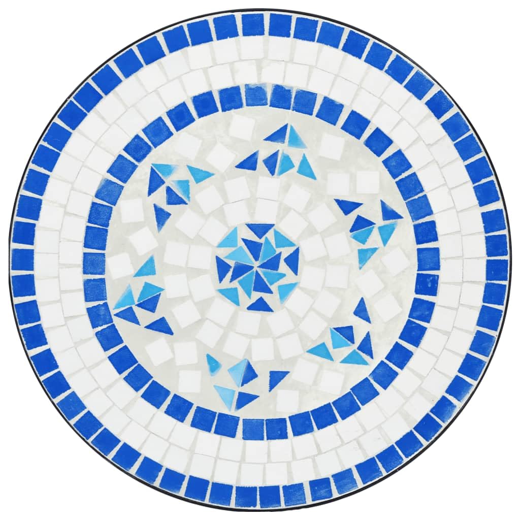Tavolo da bistrot a mosaico blu bianco, diametro 50 x 70 cm, con piano in ceramica, stabile tavolo da giardino per balcone e terrazza