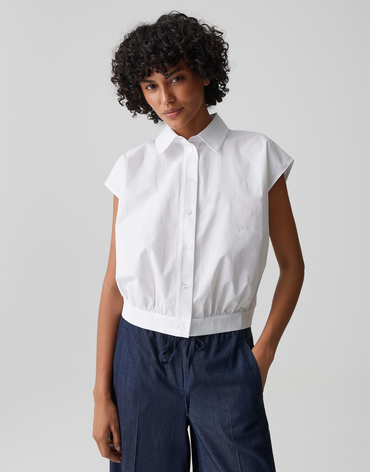 OPUS Damen Kurzarmbluse | Kurzarmbluse aus Baumwoll Popelin Regular Fit