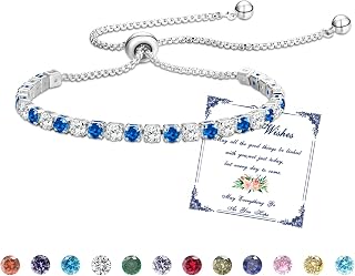 Bracelet Women Silver Tennis Bracelet with Birthstone in 12 Colors, Adjustable Glitter Bracelet Women,Gifts for Women