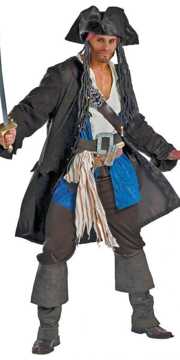 MJPARTY Adult Caribbean Pirate Costume, Deluxe Captain Jack Complete Outfit, Halloween Mens Fancy Dress (XL)