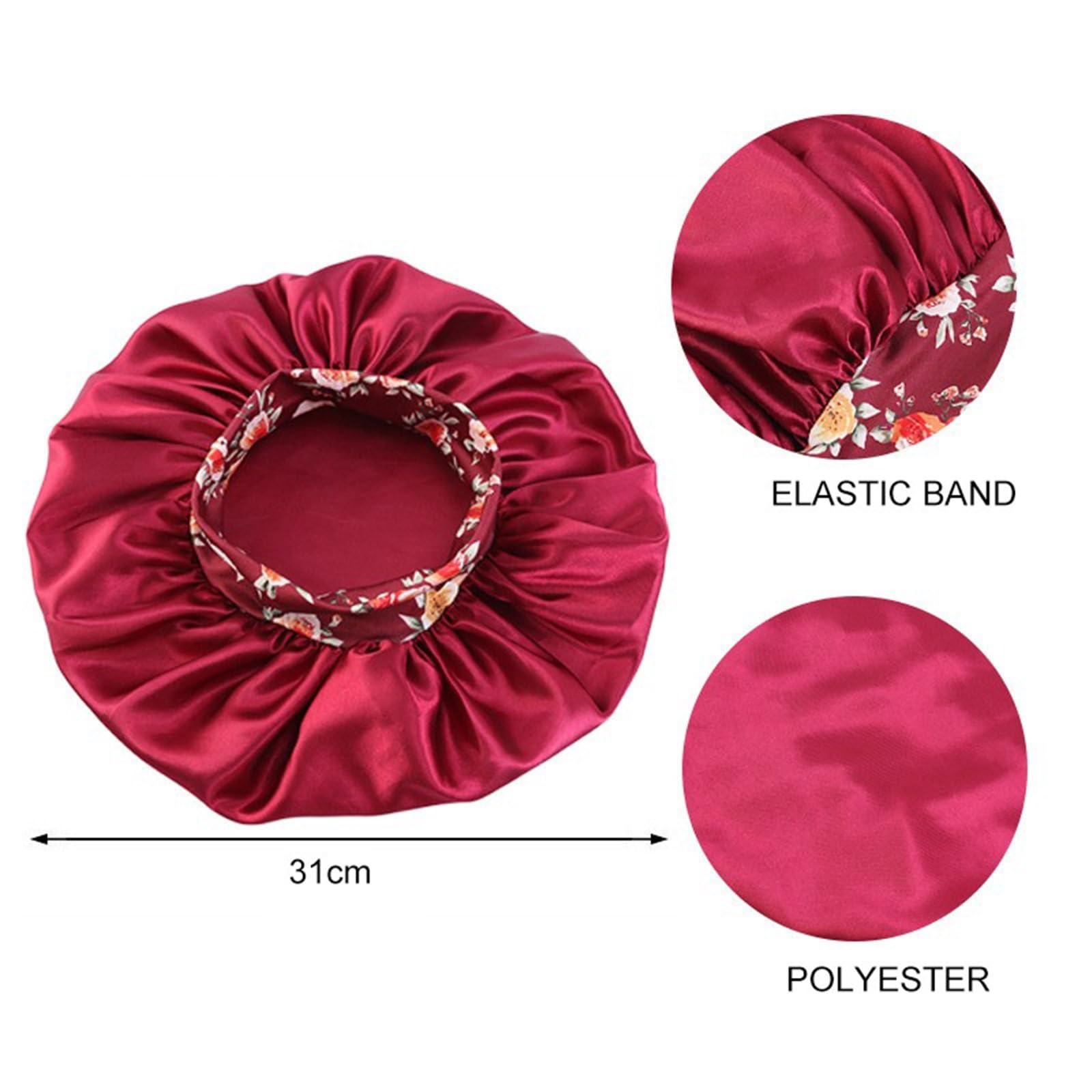 Gorro De Seda para Dormir Gorro for Mujer con Estampado Floral y Borde Ancho, de Seda elástica satén Suave, Ideal for Dormir en casa a Diario