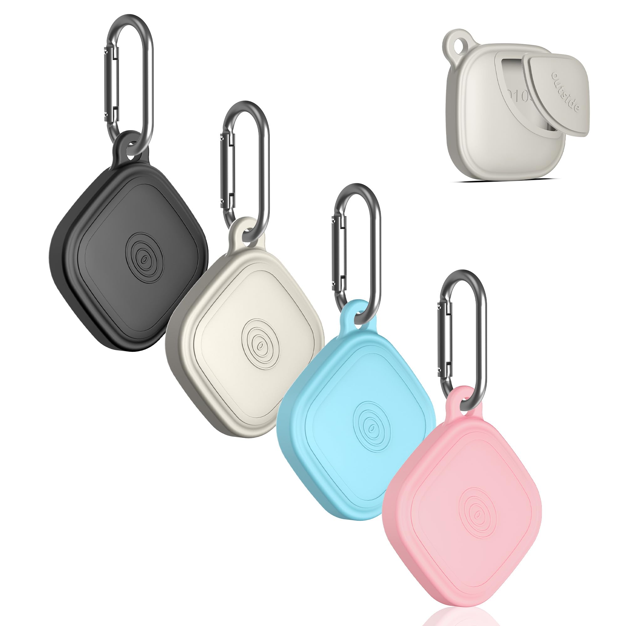 (4-Pack) Silicome Case for Tile Mate 2024, Waterproof Tile Mate Holder Full Body Protective Cover Compatible with Life360 Mate Tile Tracker with Keychain, 4pcs(black/Off White/Pink/Sky Blue)