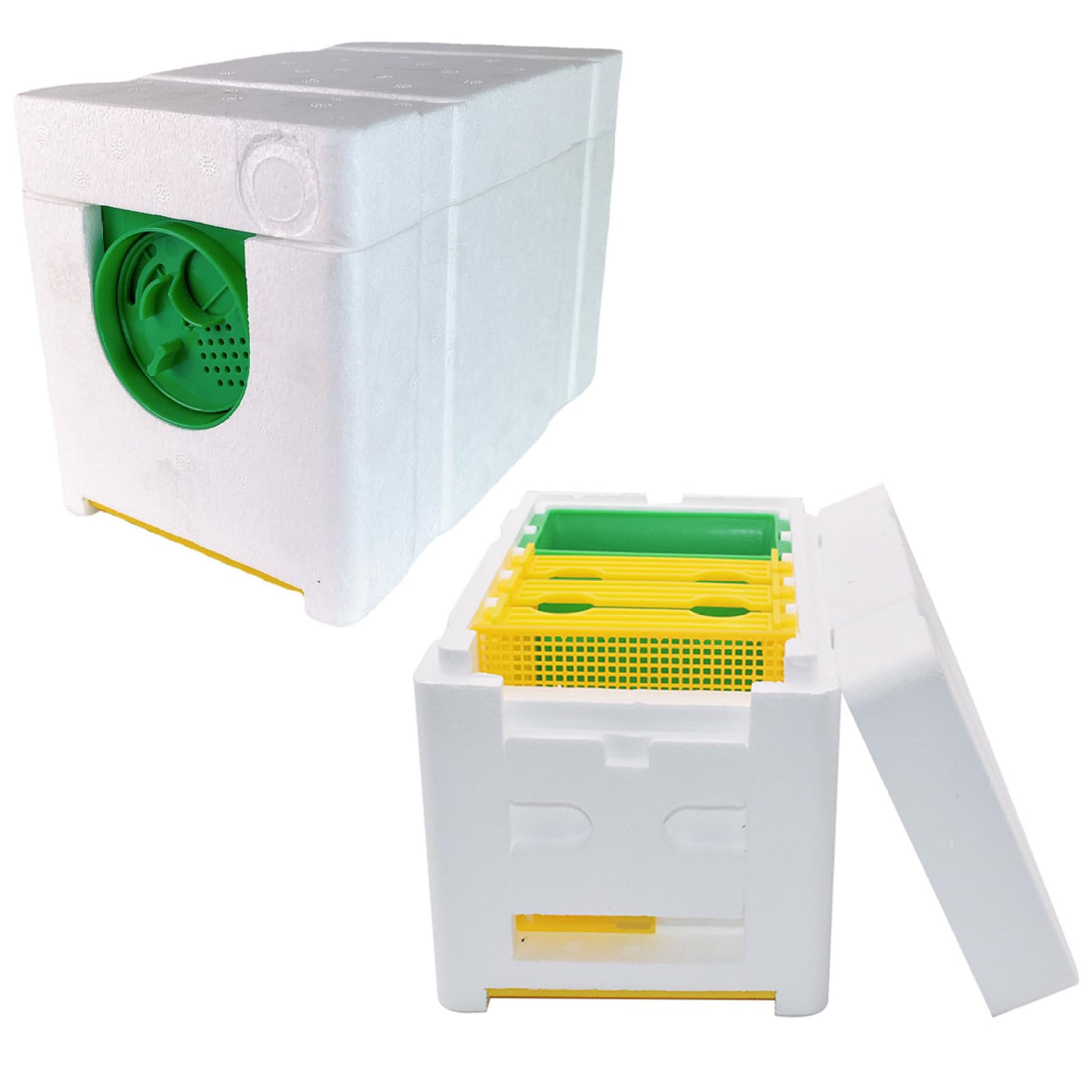 Cassette per api con mangiatoia per acqua, telaio mangiatoia per alveare Mangiatoie per arnie Scatola per alveare a 3 telai con porta a griglia, mini scatola in schiuma per api, forniture