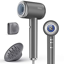 Asciugacapelli agli ioni con diffusore magnetico,DEWILY con motore brushless da 110,000 giri, min, asciuga rapidamente da viaggio, 300 milioni di ioni negativi（Grado con 2 ugelli）