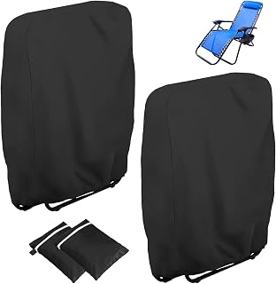 2 Piezas Funda para Silla Plegable para Exteriores, 110 x 71 cm Fundas de Plegable para Tumbona de Tela Oxford Impermeable Antipolvo Anti-UV con Bolsa de Almacenamiento (Negro)