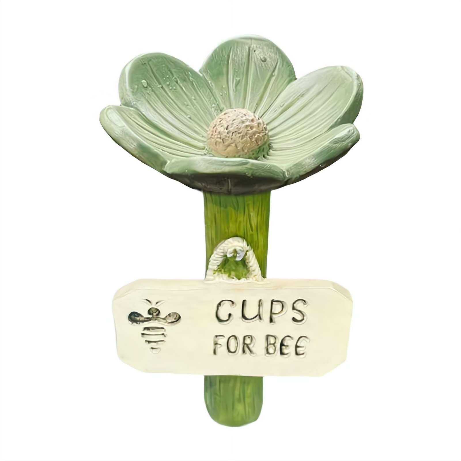 Flower-Shaped Ceramic Bee Watering Station – Bee Cups for Gardenm,Outdoor Pollinator Feeder with Ground Stake – Eco-Friendly Water Source for Bees, Butterflies(Green)