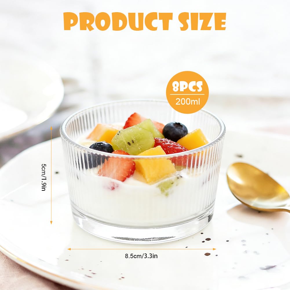 Set di 8 bicchieri da dessert trasparenti da 200 ml, in vetro, perfetti per tiramisu, panna cotta, budino e dessert a strati, ciotola in vetro lavabile in lavastoviglie