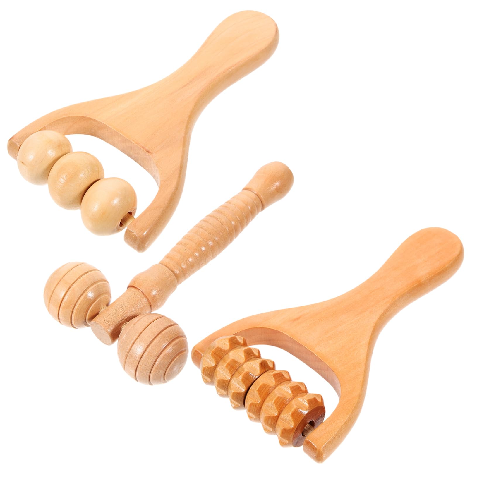 Beaupretty 5 Series Circulación Manual Cervical Rodillos Hombro Rodillo De Masaje Cuello Pie Shiatsu Masajeador Herramientas Madera 3 Piezas X 5
