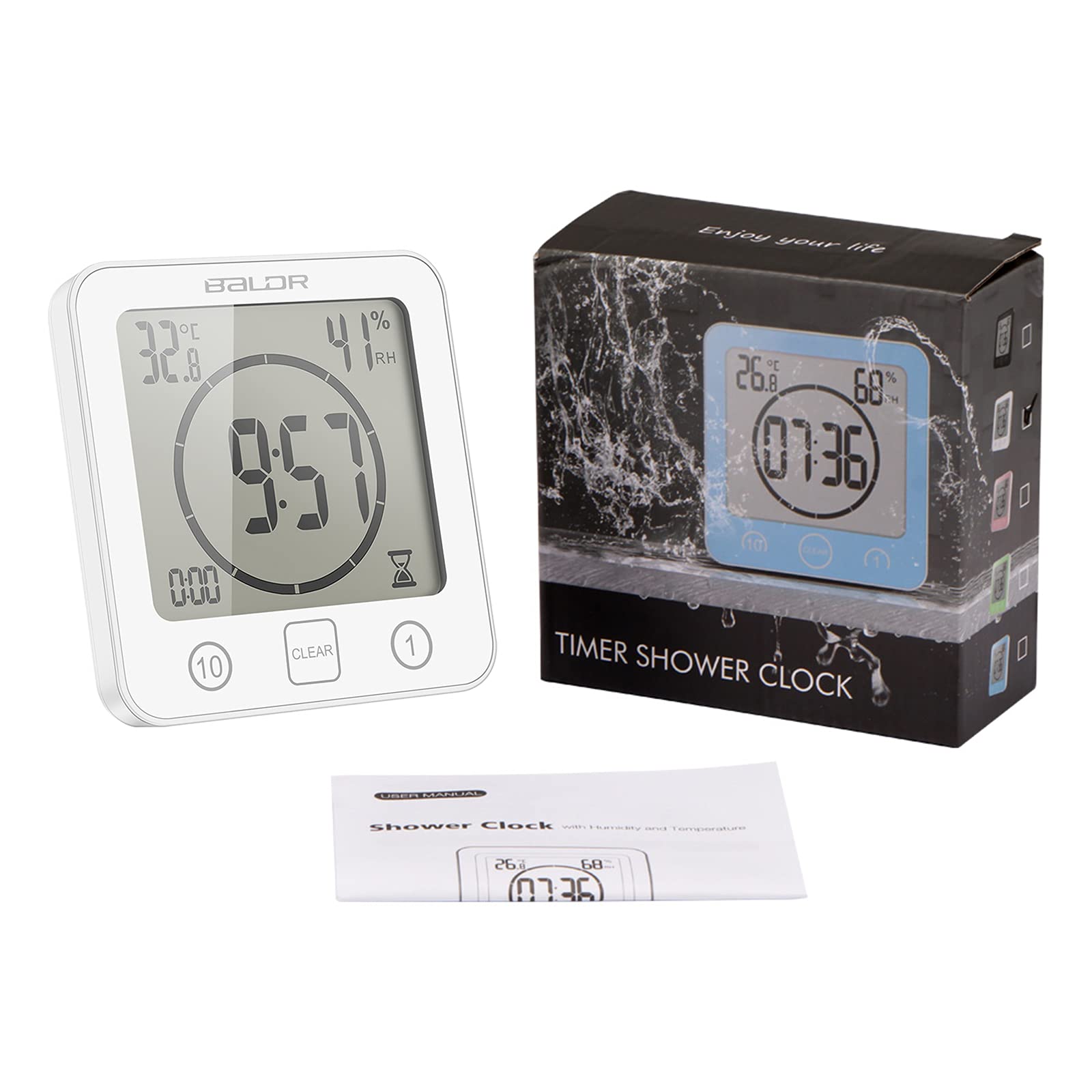 Reloj de baño Reloj de pared digital para ducha de baño con alarma Pantalla de temperatura de humedad Cuenta regresiva 3 instalaciones Pantalla LCD grande Reloj de pared Temporizador para ducha