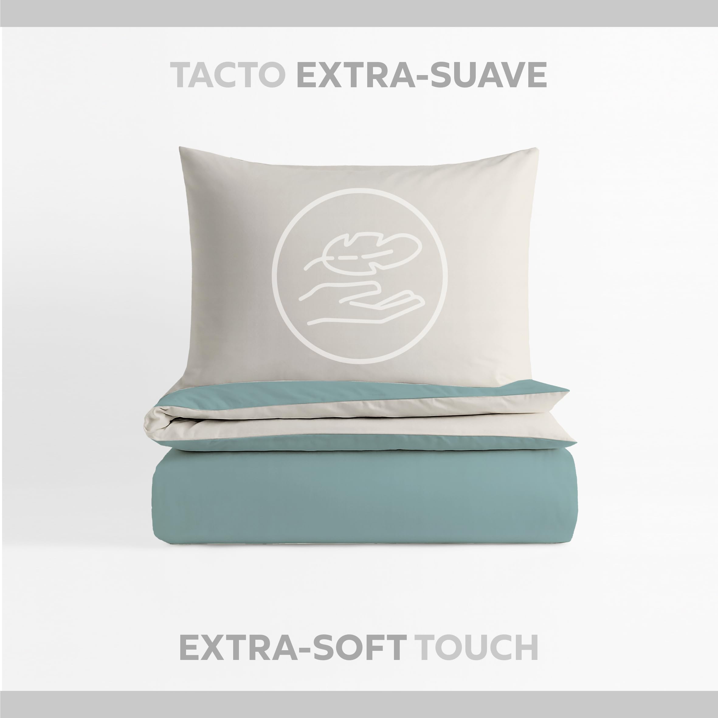 Textilhome – Funda Nórdica Cama 150 Liso - Microfibra Juego Edredón Nórdico (240x220 cm) con 2 Fundas de Almohada (70x40 cm), Tejido Suave, Transpirable y Lavable – Color Aguamarina/Marfil