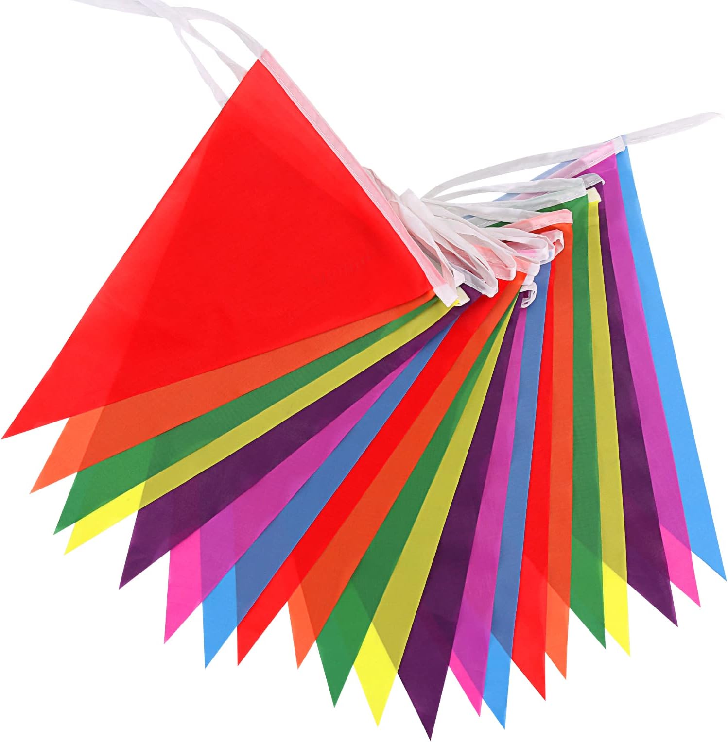 Reusable Pennant Banner, 30 Foot Rainbow String Flags, Kids Birthday Party Decoration, Carnivals, Indoor and Outdoor Events